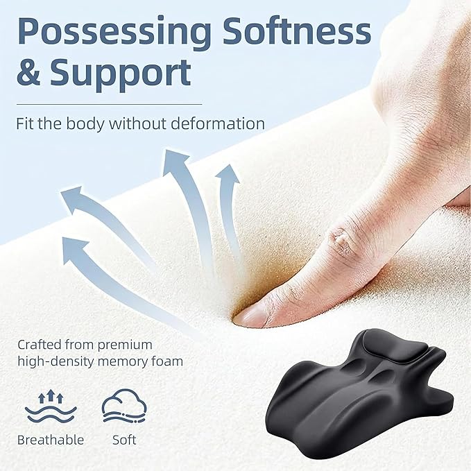 Ergonomic Memory Foam Wedge Pillow, Contoured Support Pillows, 27° Angled Support for Waist and Neck, Multi-Position Support Pillow (Black)