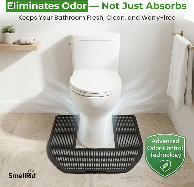 SMELLRID Disposable Toilet Mat for Urine Absorption – Odor-Control Floor Protector Absorbs 18+ oz – Non-Slip Bathroom Splash Pad 6-Pack (22 x 22 in)