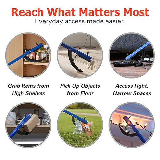 Sammons Preston Reacher, 26" Lightweight Grabber Reacher Tool with Magnetic Tip, Ergonomic Grip & Claw Jaw, Portable Reaching Aid for Seniors, Daily Living & Home Use, Standard Blue, 3 pack