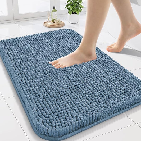 Arotive Bathroom Rugs 24x16, Extra Soft Absorbent Shaggy Chenille Bath Rugs, Machine Washable Rubber Backing Non-Slip Bath Mats for Bathroom Floor Tub and Shower, Home Decor Accessories, Grayish Blue