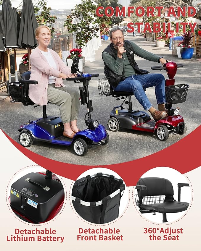 Mobility Scooter,330lbs Capacity,4 Wheel Mobility Scooters for Seniors/Adults with 18 Miles 350W 330LBS Capacity,Detachable Lithium Battery, Adjustable Seat,Shock Absorber