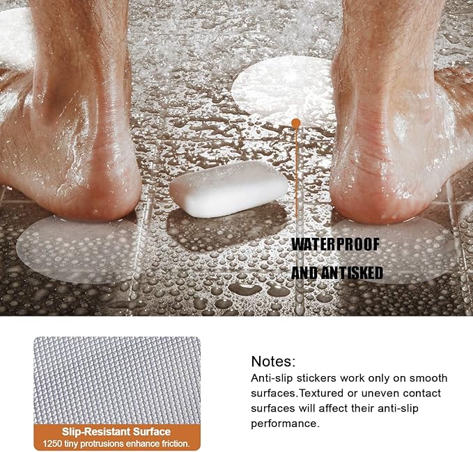 Secopad Original Bathtub Non-Slip Stickers for Tub & Shower Floor, Strong Anti-Slip Shower Stickers with Scraper Ideal for Families with Kids, Adults & Seniors, 24 PCS (Clear)