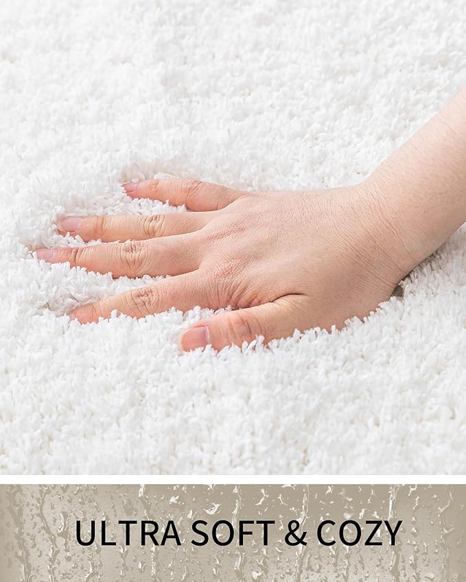 Bathroom Rugs Non Slip Washable 70x24, Ultra Thick Soft Microfiber Absorbent Bath Mats, High Density Foam Latex Non Slip Backing Bath Rugs, Fluffy Floor Carpet for Tub&Shower, White