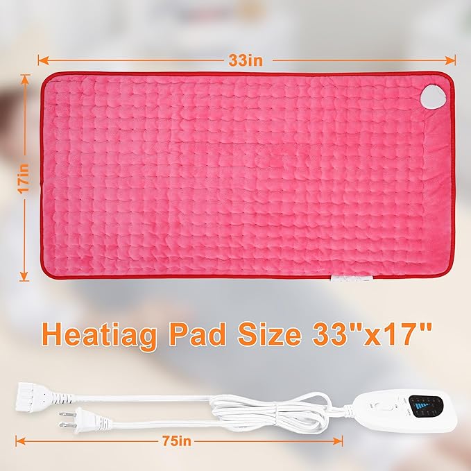 Deepsoon Heating Pad,Electric Heating Pads for Back,Neck,Moist Heating Pad for Abdomen Shoulder Knee Legs,Dry/Moist Heat&Auto Shut Off,Mother's Day Birthday for Men and Women,Fuchsia,33x17 Inch