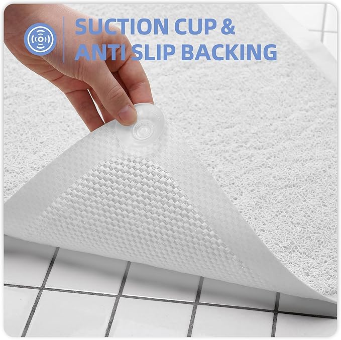 Upgraded Anti Slip Shower Mat for Inside Shower,Non Slip Bathtub Mat with Suction Cups,Shower Floor Mat，Scrubber Mats,Easy to Clean,Quick Dry,Easy Drainage,Loofah Bath Mat for Tub,White,17''x32''