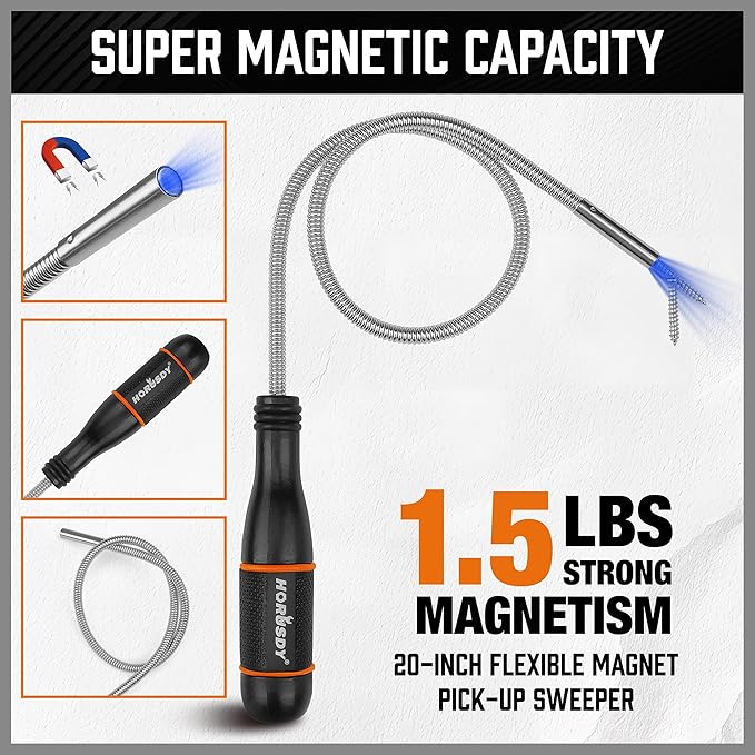 HORUSDY 4-Piece Telescoping Magnetic Pickup Tools Set - Extendable Magnetic Pick Up Tools，Flexible Bendable Spring Magnet Stick
