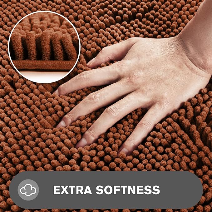 Rust Bathroom Rugs Sets 2 Piece – Absorbent and Washable Bath Mat, Non-Slip, Thick Soft Chenille Bath Rugs for Bathroom Floor, Shower, Sink - 17" x 24"+20" x 32"