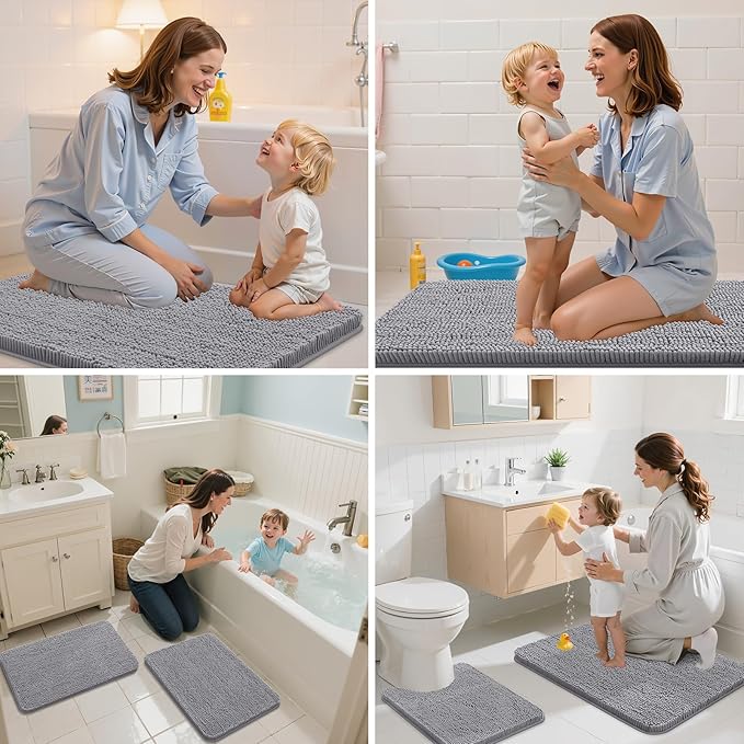 Arotive Bathroom Rugs Round 24x24, Extra Soft Absorbent Shaggy Chenille Bath Rugs, Machine Washable Rubber Backing Non-Slip Bath Mats for Bathroom Floor Tub and Shower, Home Decor Accessories, Grey