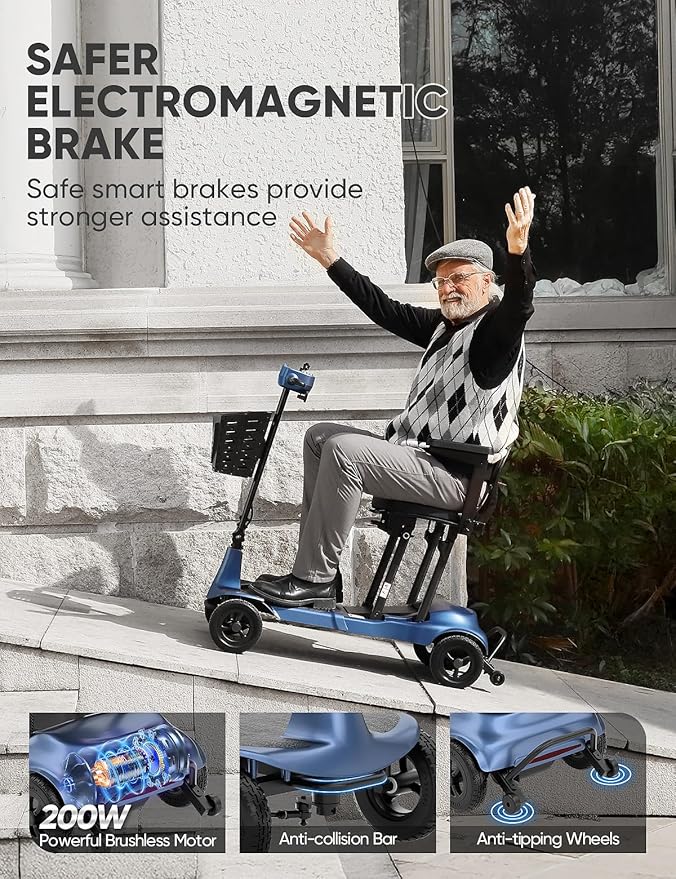 Mobility Scooters for Adults & Seniors - Ultra Lightweight 27.5 lbs Carbon Fiber Folding Electric Scooter - Airlines Approved All-Terrain Portable Scooter with Basket and Charger Included-Blue