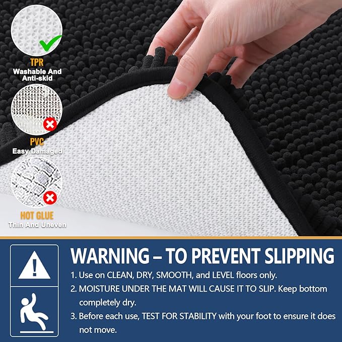 Arotive Bathroom Toilet Rugs U Shaped 20x20, Extra Soft Absorbent Shaggy Chenille Contour Bath Rugs for Toilet, Machine Washable Non-Slip Contoured Bath Mats, Black
