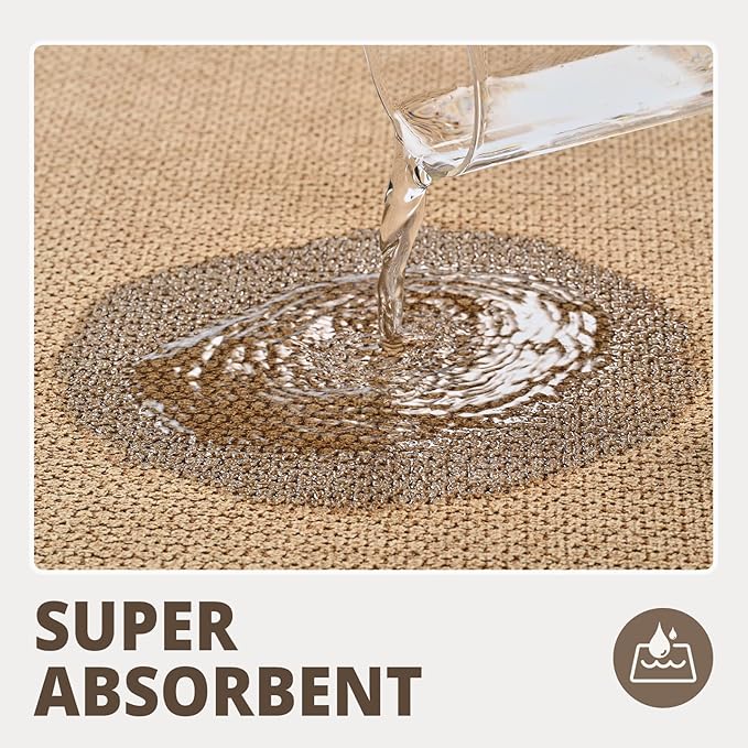 Bathroom Rugs Sets 2 Piece, Thin Bath Mat Absorbent Quick Dry, Machine Washable, Rubber Backing for Non Slip, Low Pile Cozy Cloth Bathroom Rug Set for Tub/Sink/Shower (27"x17" & 36"x24", Khaki)