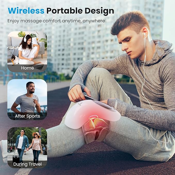COMFIER Cordless Knee Massager with Heat and Red Light Therapy,Vibration,Heated Knee Brace Straps for Pain Relief with 18.9 Inch,Heating Pad for Knee, Gifts for Women,Men