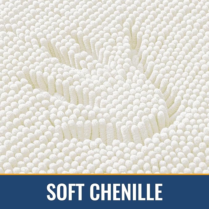 Arotive Bathroom Rugs 47x24, Extra Soft Absorbent Shaggy Chenille Bath Rugs, Machine Washable Rubber Backing Non-Slip Bath Mats for Bathroom Floor Tub and Shower, Home Decor Accessories,Ivory