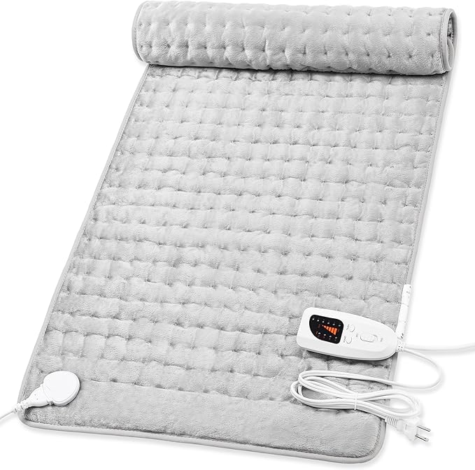 Deepsoon Heating Pad,Electric Heating Pads for Back,Neck,Moist Heating Pad for Abdomen Shoulder Knee Legs,Dry/Moist Heat&Auto Shut Off,Mother's Day Birthday for Men and Women,Light Gray,40x20 Inch