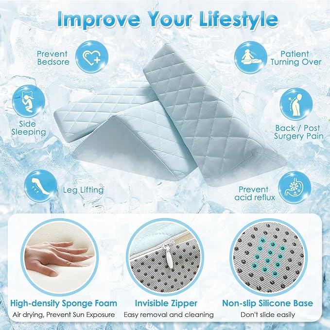 NEPPT Wedge Pillow Body Position Wedges Back Positioning Elevation Pillow Case Pregnancy Bedroom Eevated Body Alignment Ankle Support Pillow Leg Bolster (3-in-1 Cooling)