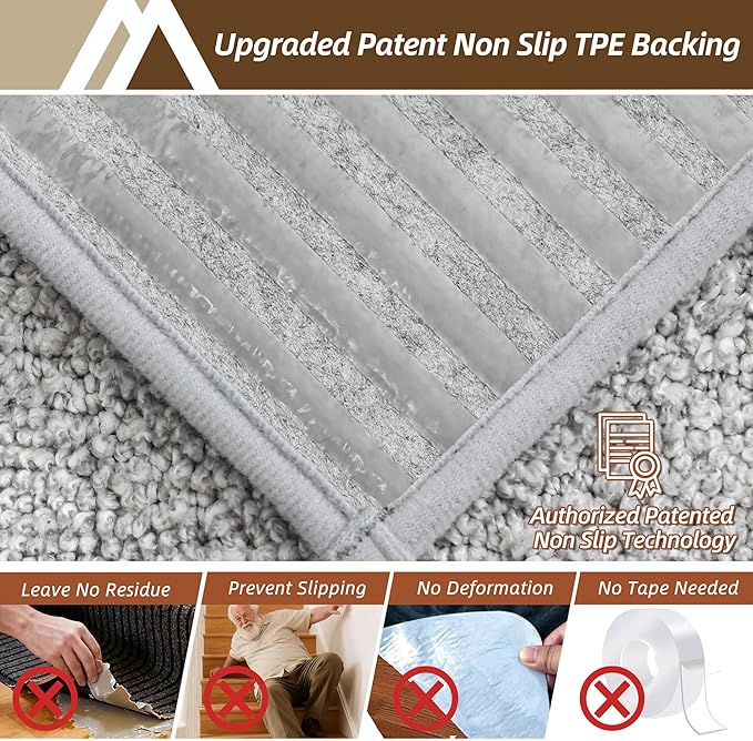 COSY HOMEER Edging Stair Treads Non-Slip Corner Indoor Stair Runners for Wooden Steps,Landing Slip Resistant Stair Rugs Mat for Kids and Dogs,100% Polyester TPE Backing,Grey,30x30 inch