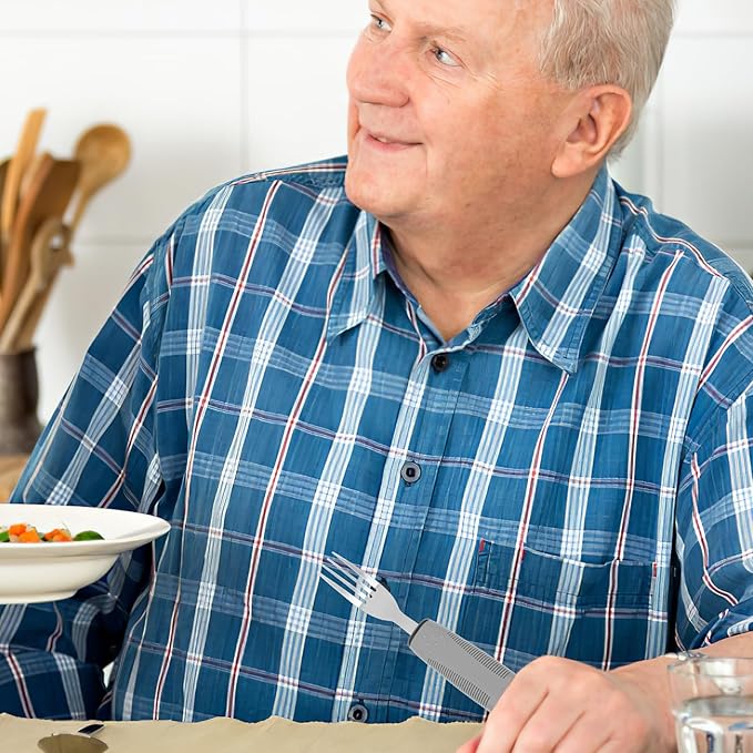 Healifty Adaptive Utensils for Elderly with Built-up Handles Non-Weighted Tableware Set Includes Fork Spoon Cutter Supports Arthritis and Hand Tremors Easy to Clean 8.85 Inch