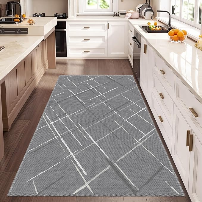 3x5 Area Rug Washable Entryway Rug Non Slip Modern Tear and Stain Resistance No Pile Lightweight Throw Rugs Carpet for Kitchen, Entrance, Foyer, Bedside, Mudroom, Gray