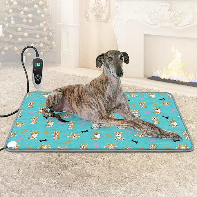 GOLOPET Extra Large Dog Heating Pad 47x30 in Waterproof Smart Thermostat Switch, Whelping Supplies Heated Dog Bed, Adding Wire Rope Wires Puppy Heating Pad Mat-Blue