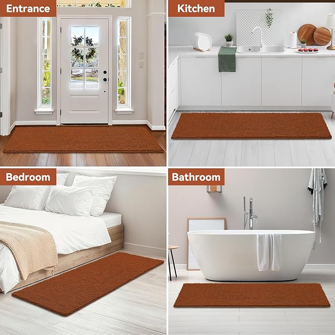 Bcoimo 70x24 Chenille Bath Mat – Non-Slip with Backing Bath Rug Ultra-Absorbent and Machine Washable Bathroom Mat Quick-Dry Design. Ideal for Bathroom Shower and Tub Areas