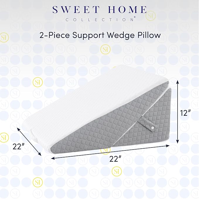 Orthopedic Wedge Pillow Set for Leg, Back, & Knee Support - CertiPUR Memory Foam Wedge Pillows with Washable Covers for Post Surgery & Pain Relief - Adjustable Bed & Body Positioning Cushions, 2 Piece