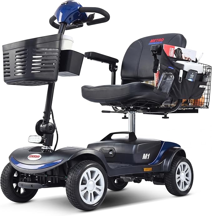 Metro Mobility 4 Wheel Powered Mobility Scooters for Seniors - 300 lbs Capacity Electric Scooter with Seat for Adults, Travel - Long Range Power Extended Battery - Blue