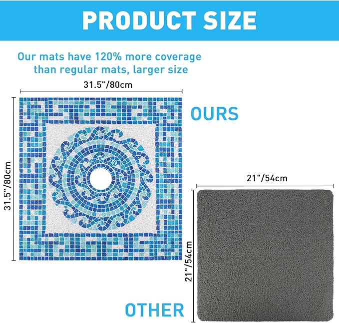 Square Shower Mat Non Slip: 32 x 32 Inch Extra Large Shower Mats with Drain Hole in Middle - PVC Loofah Anti Slip Shower Floor Matt for Inside Shower