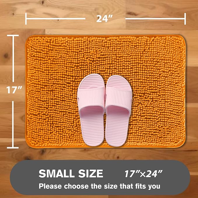 Flame Orange Bathroom Rugs – Absorbent and Washable Bath Mat, Non-Slip, Thick Soft Chenille Bath Rugs for Bathroom Floor, Shower, Sink - 17" x 24"