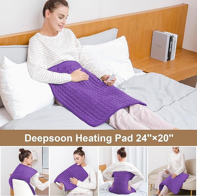 Deepsoon Heating Pad,Electric Heating Pads for Back,Neck,Moist Heating Pad for Abdomen Shoulder Knee Legs,Dry/Moist Heat&Auto Shut Off,Mother's Day Birthday for Men and Women,Dark Purple,24x20 Inch