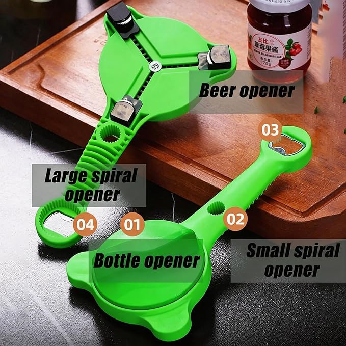 Multi Functional Jar Opener & Bottle Opener with Bonus Non-Slip Grip Cover, Effortless Lid Remover for Seniors, Weak Hands & Women, Kitchen Gadget