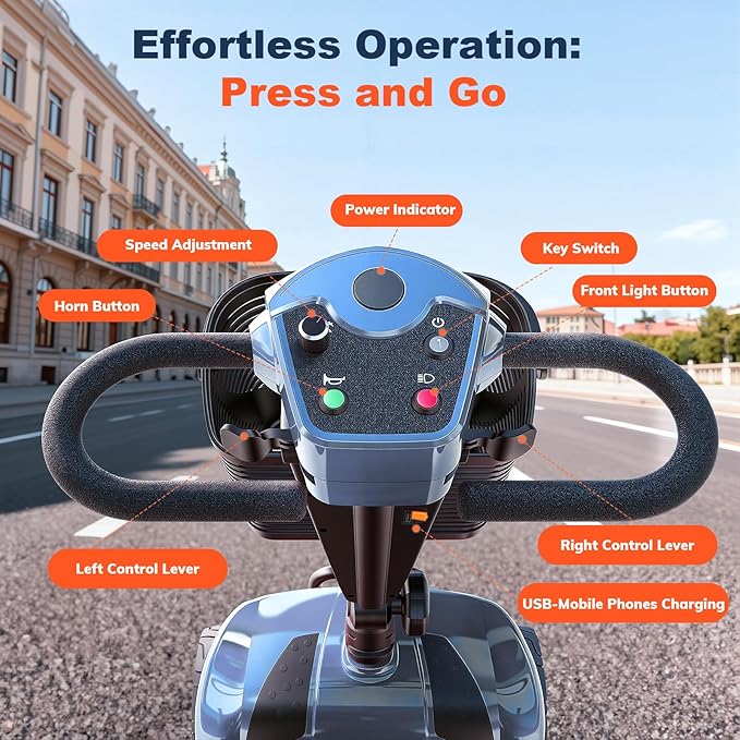 15/25/30/50Miles Eldryvon 4 Wheels Electric Mobility Scooter for Seniors, Dual Basket, 350W Powered Wheelchair with Rotating Seat, Mirrors, Foldable Motorized Scooter for Adults (Grey, 50Miles)