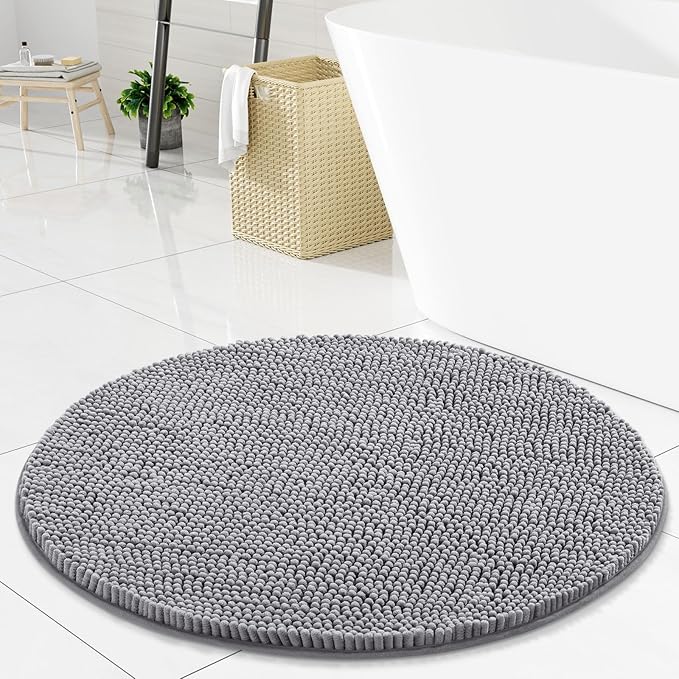 Arotive Bathroom Rugs Round 30x30, Extra Soft Absorbent Shaggy Chenille Bath Rugs, Machine Washable Rubber Backing Non-Slip Bath Mats for Bathroom Floor Tub and Shower, Home Decor Accessories, Grey