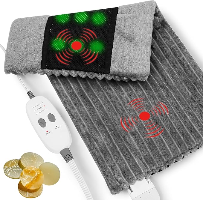 Far Infrared Heating Pad - Natural Jade Vibrating Massaging Weighted Heating Pad for Neck and Shoulders, Electric Heat Pad with 3 Heating Levels & 3 Vibrating Modes, 5lbs 12" x 24"