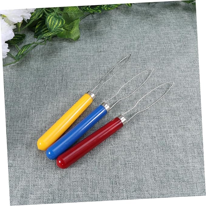 6pcs Button Assist Device Comfortable Plastic Handle Stainless Steel Helper Grip Tool for Easy Buttoning Red Yellow Patterns