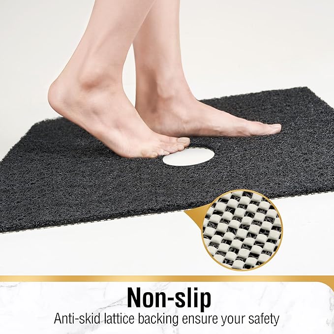 HITSLAM Square Shower Mat, 27 x 27 Inch Non Slip Bath Mat for Tub, Soft PVC Loofah Bathtub Mats with Drain Holes, Quick Drying Bathroom Stall Floor Mat, Bathroom Accessories Without Suction Cup, Black