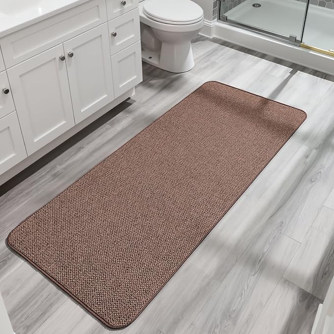 Bosap Bath Mat,Ultra Thin Bathroom Runner Rugs,Large Bath Mats for Bathroom,Quick Dry,Non-Slip,Machine Washable,Low Pile,Bath Rug,Shower Outside,Sink,Home Decor Accessories.Brown,3'x6'(36x72inch)
