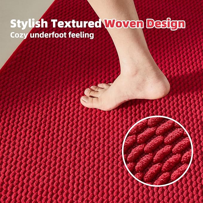 TYUU Large Christmas Bathroom Rugs Non Slip Washable Bath Rugs Super Absorbent Bathroom Rug Thin Quick Dry Low Pile Bath Mats, Red 36"x48"