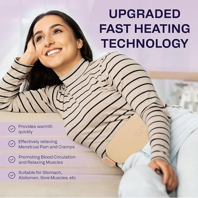 Heating Pad for Cramps | Period Pad for Cramps, Cordless Menstrual Heating Pad with 4 Temperature Levels, 5 Vibration Settings, Portable, Fast Heating, Auto Shut-Off, Large Battery Capacity