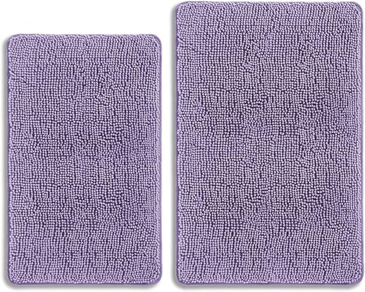Lavender Bathroom Rugs Sets 2 Piece – Absorbent and Washable Bath Mat, Non-Slip, Thick Soft Chenille Bath Rugs for Bathroom Floor, Shower, Sink - 20" x 32"+24" x 36"
