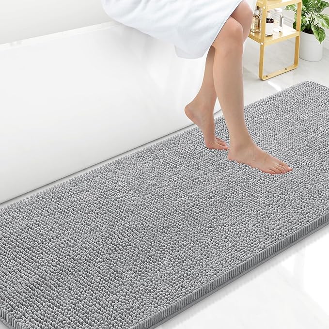 Arotive Bathroom Rugs 70x24, Extra Soft Absorbent Shaggy Chenille Bath Rugs, Machine Washable Rubber Backing Non-Slip Bath Mats for Bathroom Floor Tub and Shower, Home Decor Accessories,Light Grey