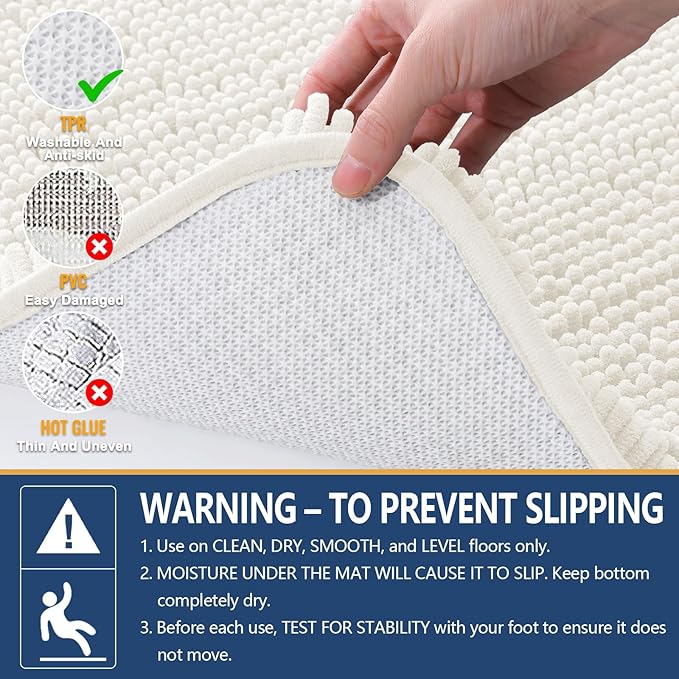 Arotive Bathroom Rugs 59x24, Extra Soft Absorbent Shaggy Chenille Bath Rugs, Machine Washable Rubber Backing Non-Slip Bath Mats for Bathroom Floor Tub and Shower, Home Decor Accessories, Ivory
