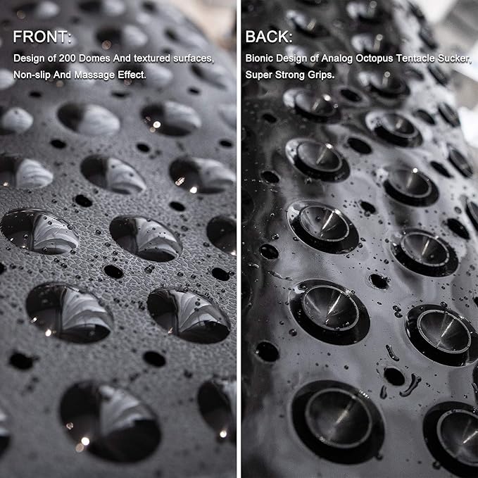 TEESHLY Bathtub Mats for Shower Tub, Extra Long Non-Slip 39 x 16 Inch Bath Mat with Drain Holes and Suction Cups, BathMat for Bathroom with Machine Washable (Opaque Black)