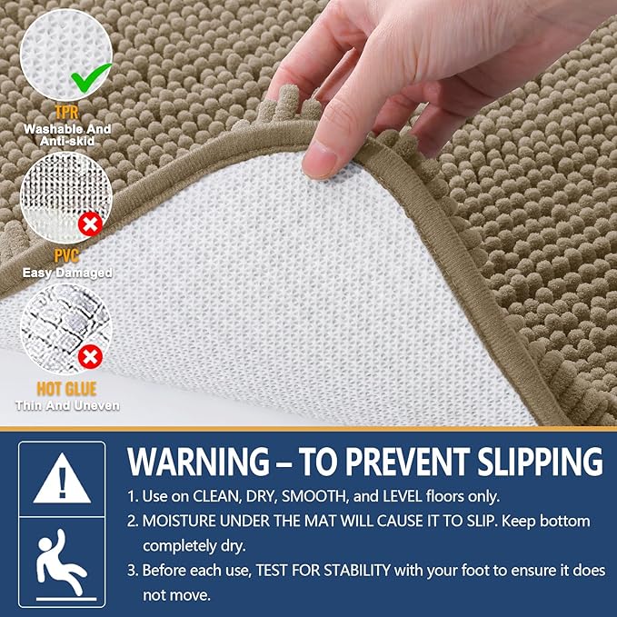 Arotive Bathroom Rugs 30x20, Extra Soft Absorbent Shaggy Chenille Bath Rugs, Machine Washable Rubber Backing Non-Slip Bath Mats for Bathroom Floor Tub and Shower, Home Decor Accessories, Camel
