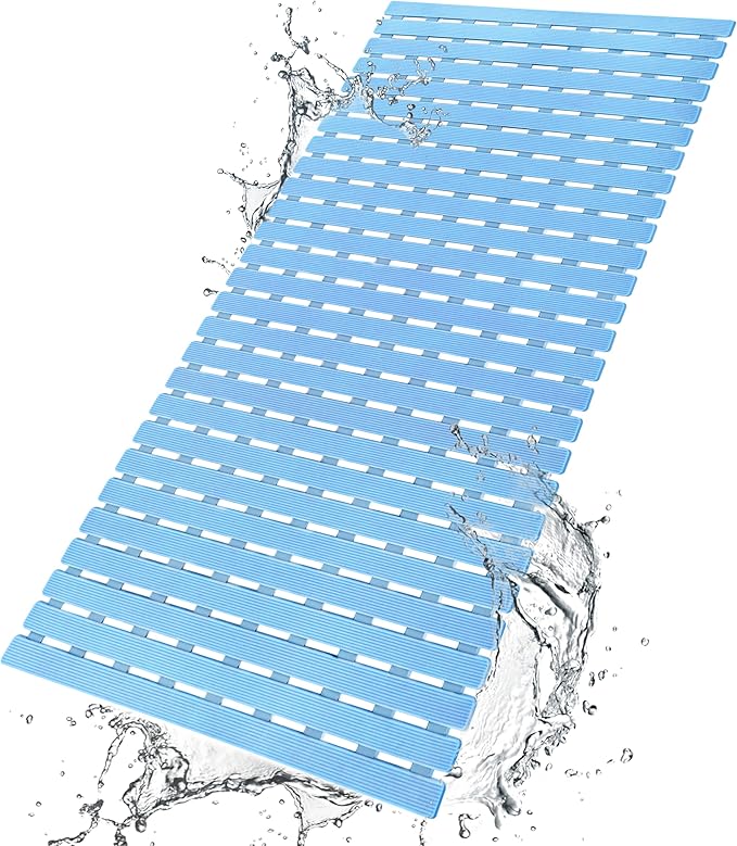 BEMISO Shower Mat Non Slip Bathtub Mat with Suction Cups and Drain Holes 37.4 x15.7 Inch Bath Mat for Tub & Shower.Easy Dry,Easy to Cut,Eco-Friendly