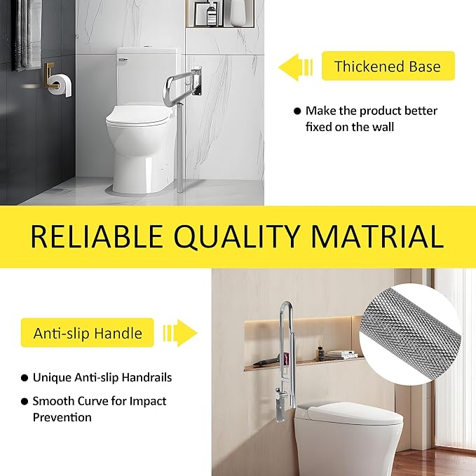 Handicap Grab Bar,29.5 Inch Stainless Steel 1.25" Diameter Toilet Safety Rails for Bathroom with Paper Holder, Anti-Slip Flip-Up Support Rail for Seniors Elderly