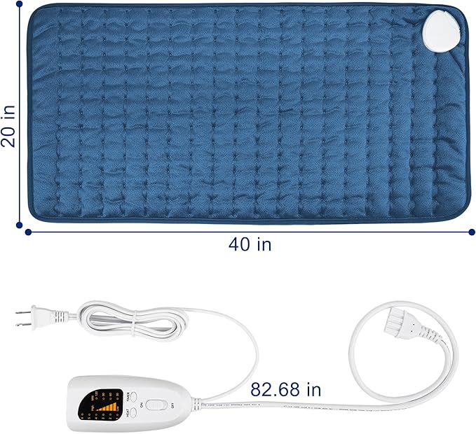 40"X20" Electric Heating pad with 6 Heat Settings, Auto Shut Off, Dark Blue Dry Electric Heating for Back Neck Knee Arms Legs Shoulder Heat Pads for Christmas Birthday Father's Day Mother's Day