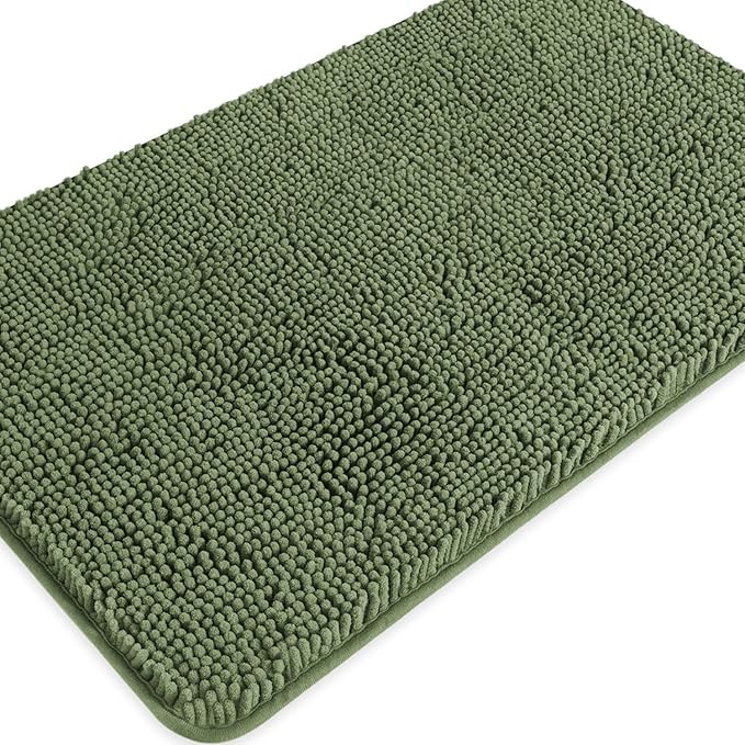 Loden Green Bathroom Rugs – Absorbent and Washable Bath Mat, Non-Slip, Thick Soft Chenille Bath Rugs for Bathroom Floor, Shower, Sink - 20" x 32"