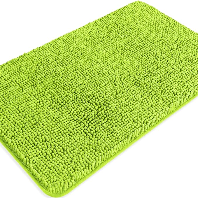 Lime Green Bathroom Rugs – Absorbent and Washable Bath Mat, Non-Slip, Thick Soft Chenille Bath Rugs for Bathroom Floor, Shower, Sink - 20" x 32"