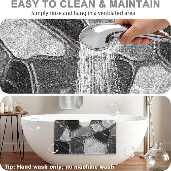 Square Shower Mat Non Slip: 27x27 Inch Extra Large Shower Mats for Inside Shower, Anti Slip Shower Floor Mat, Loofah Shower Stall Mats for Elderly, Non Slip Shower Mat with Drain Hole in Middle
