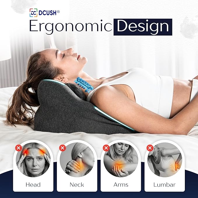Contoured Memory Foam Pillow with Removable Headrest, Wedge Pillows, Massages, Reading, Relaxing & Leg Elevation, Removable Washable Cover, Anti-Slip Base
